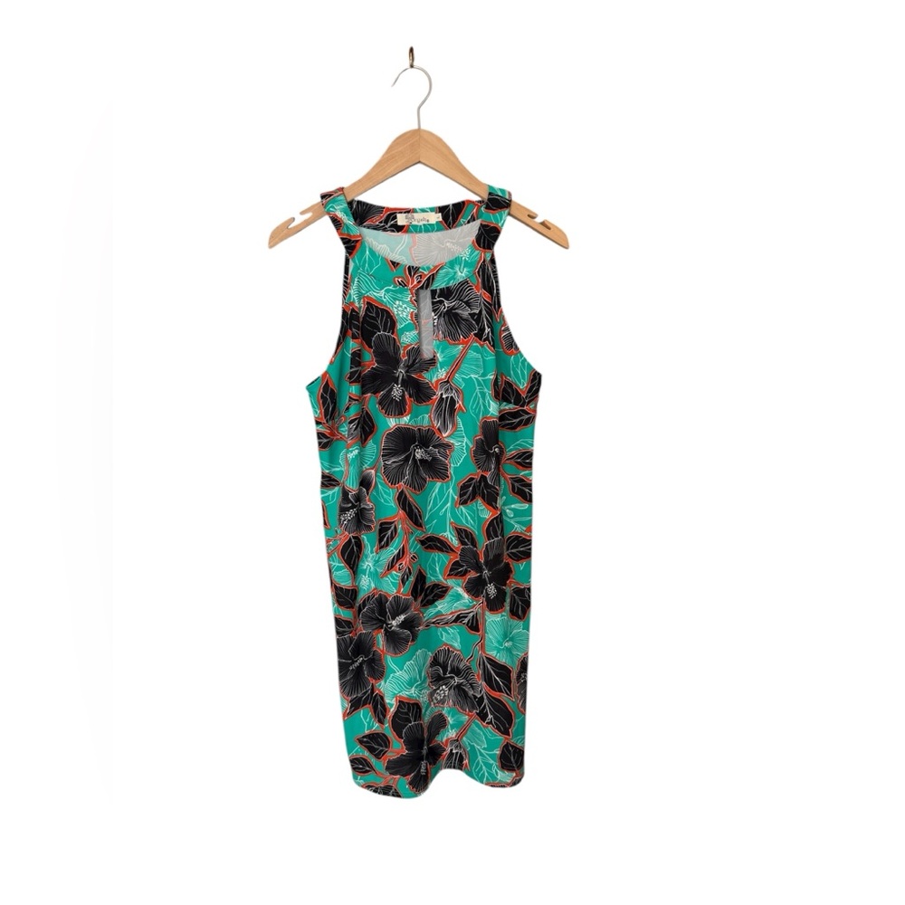 Aryeh Black and Green Floral Midi Dress